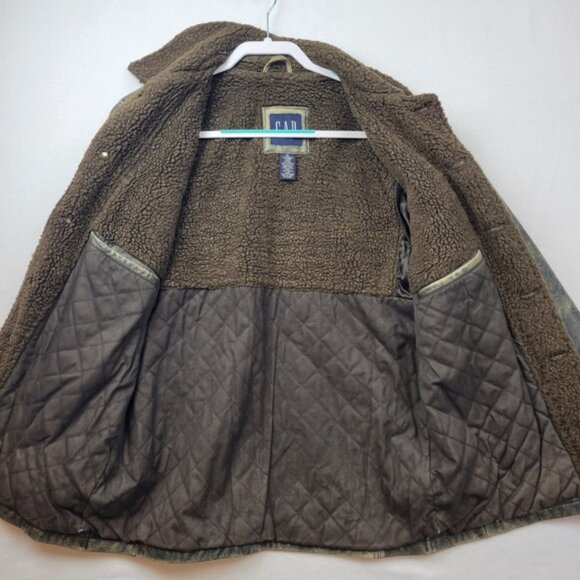 VTG GAP Sherpa Lined Leather Jacket Men Small Trucker Western Barn Coat Y2K - Picture 2 of 16